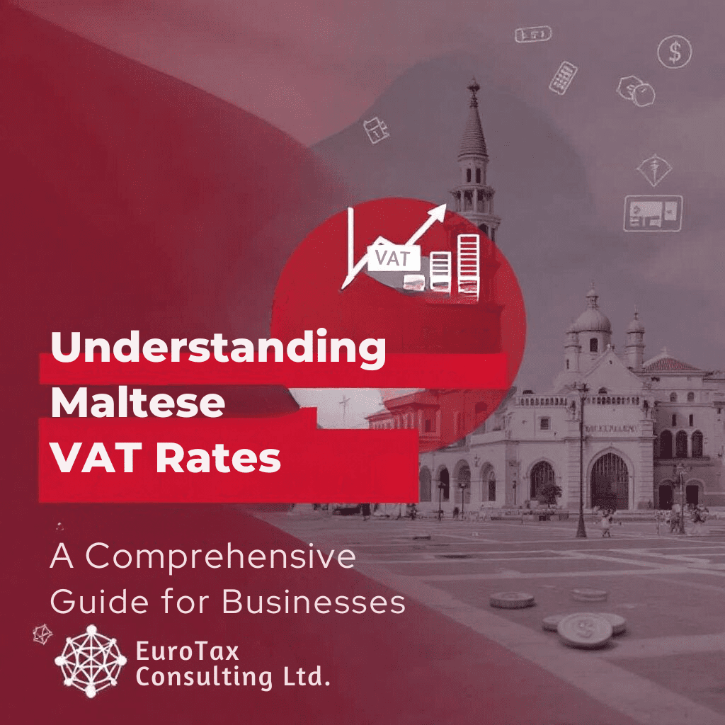 Image: A background image of the Maltese flag or a recognizable landmark in Malta to immediately convey the geographical focus. A simplified chart or graph icon representing VAT rates, placed prominently to signify the financial and business aspect. Text: Use bold, large fonts for the main title: "Maltese VAT Rates". Smaller subtitle: "Comprehensive Guide for Businesses". Design Elements: Consider using Maltese national colors (red and white) to tie the theme together. Overlay with subtle financial icons, like a calculator or coins, to emphasize the business guide aspect.